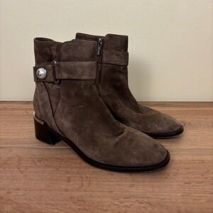 JIMMY CHOO Noor‎ 45 Block Heel Bootie FLAW Size 38 Womens Brown Suede Italy